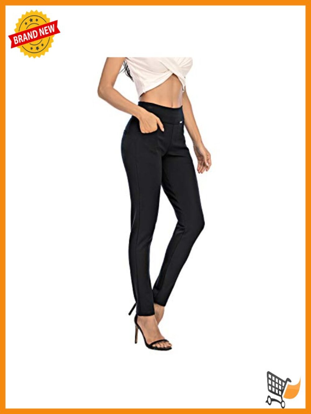 Women's Stretch Pull On Dress Pants High Waist Skinny Slim Fit Work Office